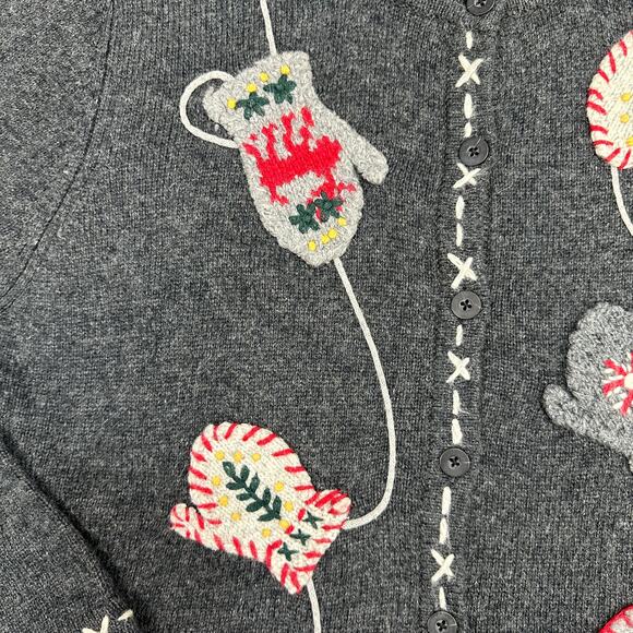 Holiday Lodge by Northcrest Sweater WMNS L Gray Mitten Embroidery Ugly Christmas - Picture 2 of 8